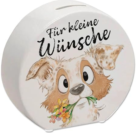 Hund Spardose mit Spruch Für kleine Wünsche Geburtstagsgeschenk für Hundemensch Niedlicher Welpe Blumen Design Aussies Freund