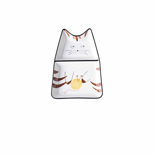 BULINO Dinner Plates, 1Pcs Square Cute cat Ceramic Porcelain Divided Dessert Salad Plate Dinner Plate - 9 Inch,B (Color : C)