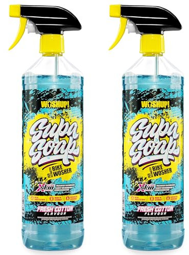 WOSHUP! SupaSoap Fahrradreiniger 1000 ml Xtra Skin Schutzfilm Premium Bike Cleaner für Fahrräder und E-Bikes Reinigungsspray Biologisch Abbaubar Fahrradreiniger (2 x 1 Liter Fresh Cotton)
