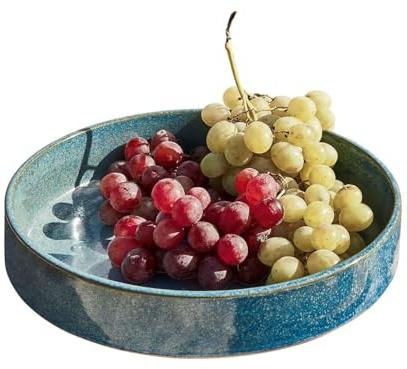 LOBERON Salatschüssel Darney, blau | Handarbeit - Trendige Form - Rustikaler Look - Spülmaschinen- & Mikrowellenfest - Geschirr - Sommertafel - Tischaccessoires