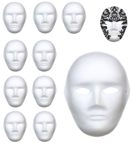 SRTSTR 10 Piezas Máscaras Blancas para Pintar Bricolaje Máscara de Pulpa en Blanco Máscaras Pintada a Mano DIY Máscara Blanca para Manualidades Cosplay Fiestas Careta Halloween