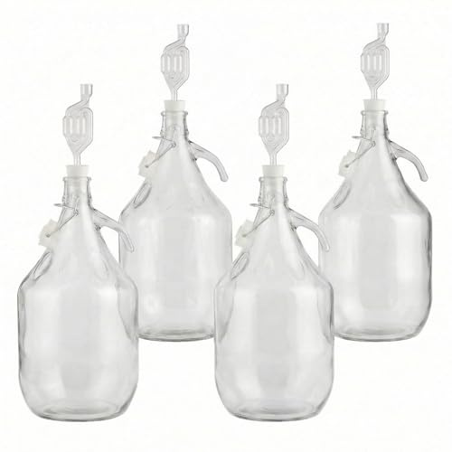 lilawelt24 4X 5L Glasballon Gärbehälter Set mit Bügelverschluss, Henkel, Gärrohr & Stopfen, für Wein, Most & Fermentation