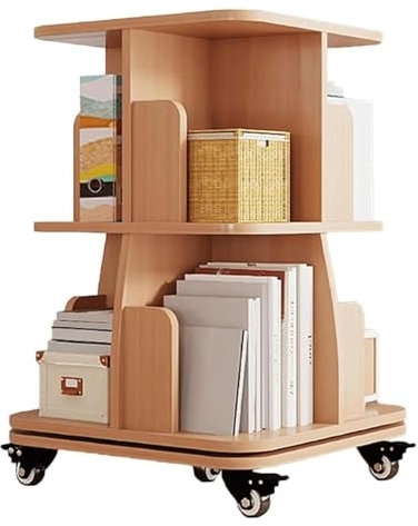 Bücherregal Bücherschrank Rotierendes Bücherregal Mit Rädern, Hölzernes Bücherregal, Mehrschichtige Bücherregale, Präsentationsständer, Bodenstehendes Bücherregal Büroregal Aktenschran ( Color : Wood