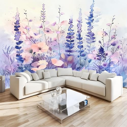 Poster Giganti da Parete Fiori viola margherita dipinti Fotomurale Carta da Parati TNT Murale alla Moda Decorazione da Muro fotografica 300x210 cm Murale per Camera Letto Sala