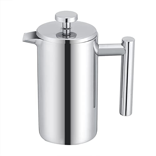 aqxreight de Prensa Francesa de Acero Inoxidable, Tetera con Filtro, Aislamiento de Doble Pared, Fresco Al Tacto para Oficina en Casa, Capacidad Plateada, 350ML