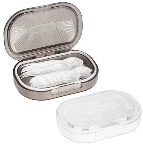 Adorila 2er-Pack Reise-Wattestäbchen-Etui mit herausnehmbarer 4-Wege-Trennwand, schmaler Haargummi- und Zahnseide-Picker-Organizer für Kulturbeutel (grau/weiß) | Herausnehmbare 4-Wege-Trennwand, schlanke Haargummi-Box, Zahnseide-Picker-Organizer für Kulturbeutel