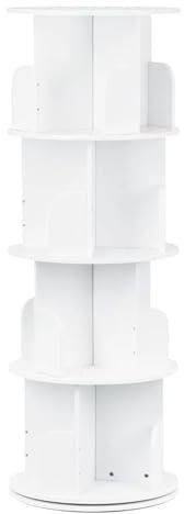 YGLEEULI Drehbares Bücherregal Drehbares Bücherregal mit 4 Ebenen, kleine Ecke, 360°-Display, bodenstehendes Bücherregal, Lagerregal, schmales Bücherregal aus Holz, Organizer