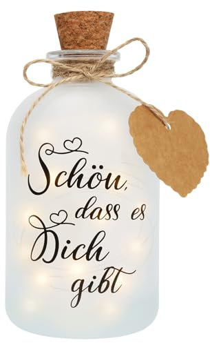 Wishstar LED Flaschenlicht, Schön dass es Dich gibt, Flaschenlichter mit Spruch, Beleuchtete Flasche Geschenk für frauen, Glückslicht Dekolicht für Geburtstag Hochzeit Weihnachten