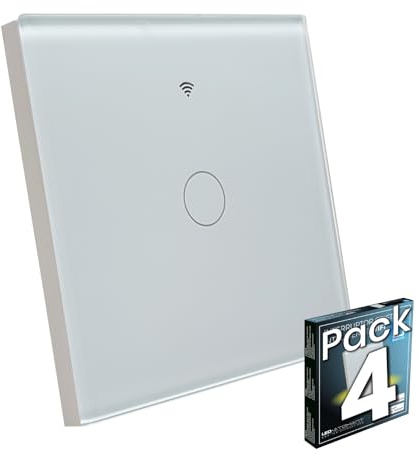 LED ATOMANT 4x Interruptor Cristal Wifi Sin Cable Neutro App Smart Life | Pulsador de pared, Compatible con Alexa y Google Assistant