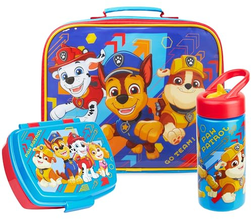 Get Trend Pat Patrouille Sac Isotherme Repas Enfant Set, 3 Pcs Boite Repas 620ml, Gourde avec Paille 420ml et Lunch Bag Isotherme 5L, Fermeture Eclair et Poignée, Cadeau Enfant (Multi Paw Patrol)