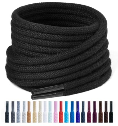 Handshop 2 paires de lacets ronds en coton pour chaussures de sport, lacets ronds antidérapants de 4 mm pour chaussures de sport, bottes Noir 80cm