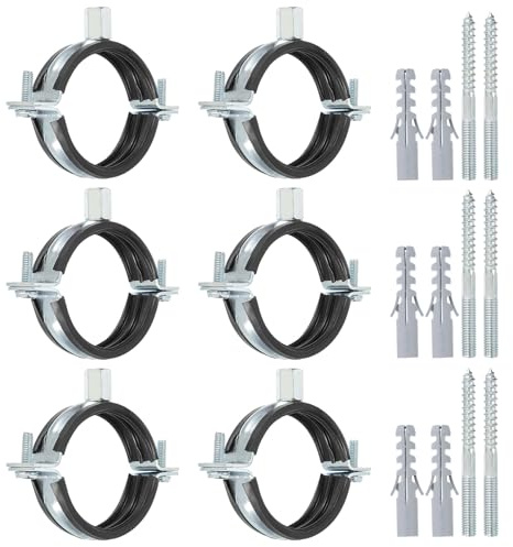 PATIKIL Gancio per tubi ad anello diviso da 59-65 mm, 6 pezzi, resistente e regolabile, morsetto per tubo in ferro zincato, montaggio a parete a soffitto, con viti e tubo di espansione, nero