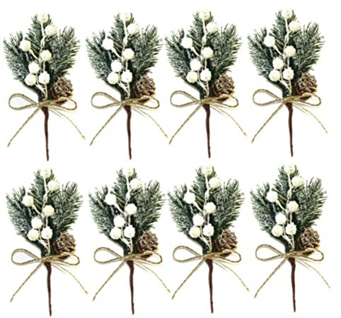 Hintyne Bayas de Navidad piñas Ramas de Pino Artificiales Tallos de Acebo Guirnalda navideña Decorativa Blanca 8 Piezas de Palillos navideños Artificiales