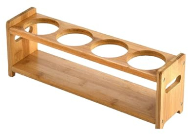 Support de rangement pour verres à vin | Plateau double couche en bois – 4 trous pour assaisonnement et épices pour bouteilles et bocaux