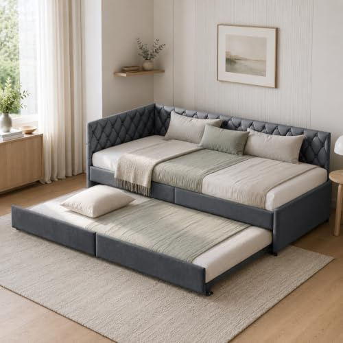 Fofetbfo Sofá cama desplegable 90 x 200 cm, de 2 plazas, cama deslizante, sofá banquete con estructura para patas, sofá multifuncional de tela de terciopelo (gris)