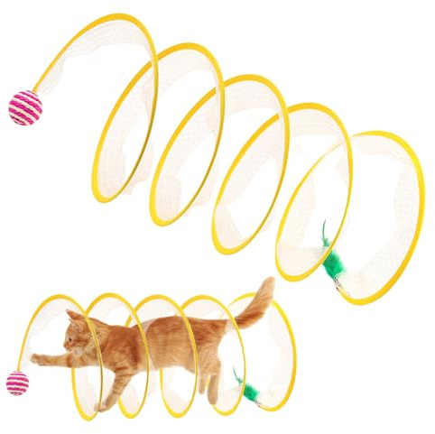 Katzentunnel, Tragbar Katzenspielzeug, Spirale Einziehbar Katzen Tunnel mit Federspielzeug, Katzenspielzeug Spiraltunnel Kaninchentunnel, Cat Toy Tunnel Spiral für Katzen, Kaninchen, Welpen (B)
