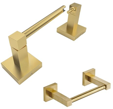 Wall Mounted Toilet Roll Holder,Bathroom hardware pendant, brushed gold toilet paper holder,Double Post Square Design, stainless steel toilet roll paper holder, household toilet paper holder,Pivoting