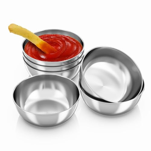 Simaixing Lot de 6 petits bols à sauce en acier inoxydable, bols ronds individuels pour plats d'accompagnement, bol à sauce à sushi, bol à ingrédients pour préparation, condiments (argent)