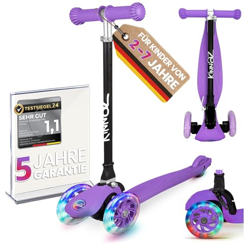 Kinderroller kinnaz ONE, LED Räder, Faltbar, Mitwachsend, 2-7 Jahre, Focus Empfehlung, Roller Kinder 2 Jahre, ab 3 Jahre, Tretroller, kein Wegwerfprodukt, über 100000 verkauft, aus Hamburg