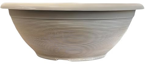 14 Inch Garden Bowl Planter Round Decorative Plant Pot Indoor Outdoor Lightweight White or Terracotta Tub for Flowers Herbs Shrubs Patio Balcony Durable Weather Resistant (1, Powdered Beige Grey)