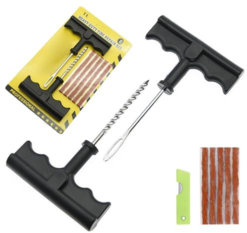 Kit Riparazione Pneumatici Kit Ripara Gomme Auto Ripara Gomme Auto Kit Riparazione Pneumatici Moto 5 Strisce Riparazione Pneumatici, 2 Strumento a T E Cutter Strisce