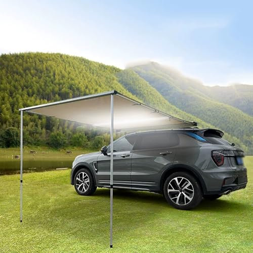 GBPLDMAQ Toldo para Coche con Luz LED, Toldo Camper Portaequipajes, Carcasa de Aluminio Negro, Parasol Retráctil e Impermeable para Camping, Todoterreno(150x250cm/59x98in)