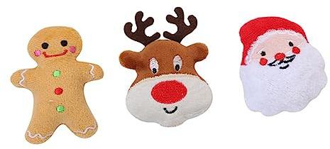 Garneck 3 Stück Weihnachts Haustier mit Katzenminze Interaktives Kauspielzeug für Hunde Zahnpflege und Spaß Weiche und Sichere Materialien Zufällige Designs