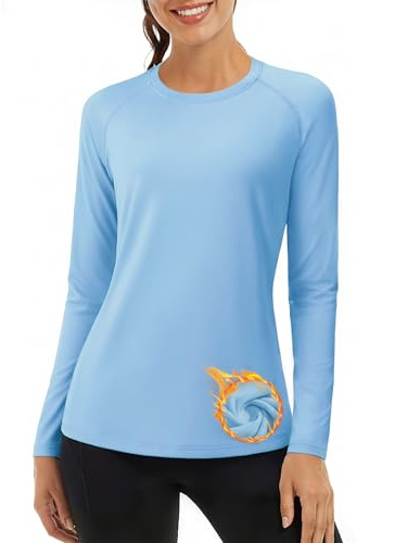 TACVASEN Ladies Fleece Tops Thermal Clothing Lightweight Long Sleeve T Shirt Cold Weather Running Gear Women Light Sky Blue, M