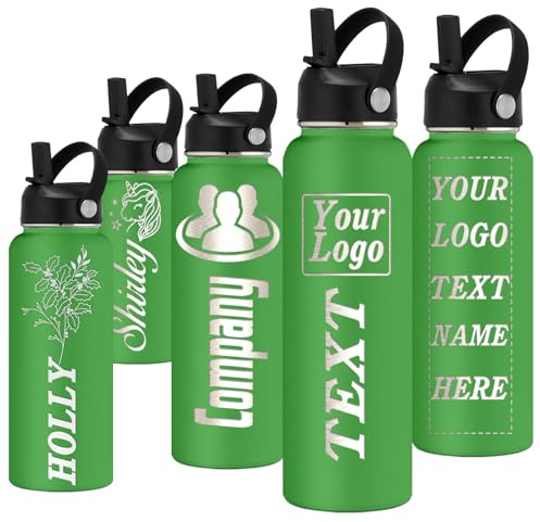 Akmxem Trinkflasche Kinder Edelstahl Personalisierte mit Namen Graviert Logo 350/530/700/950/1150Ml Wasserflaschen Thermosflaschen mit Stroh Deckel Griff Geschenke für Schule Sport Büro