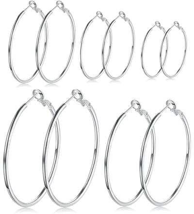 FUGLUS Lot de 5 paires de boucles d'oreilles créoles en acier inoxydable,boucles d'oreilles femme,Boucles d'oreilles pour femme,pour femme, 3 cm/4 cm/5 cm/6 cm/7 cm, Acier inoxydable