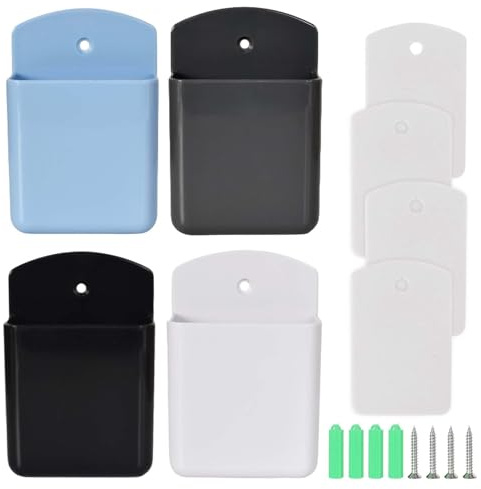 4 Piezas Soporte para Control Remoto, MultifuncionalSoporte Mando Pareda Distancia, Caja Almacenamiento Mandos para TV Aire Acondicionado Hogar Escuela Oficina Negro Blanco Azul Gris