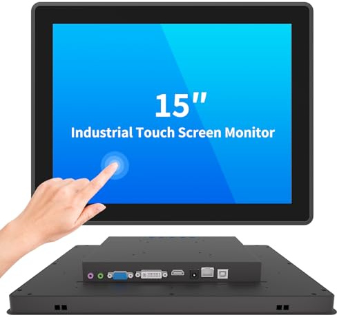 LMENGER Écran tactile industriel de 15 pouces, 10 points tactiles, rapport 4:3 écran PCAP capacitif, 1024 x 768R, TFT LCD à matrice active, rétroéclairage LED, ports VGA, DVI, HD-MI