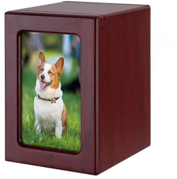 ZWTPGKRD Urna conmemorativa para mascotas, urna para gatos, cenizas, caja de madera maciza con marco de fotos, caja de urna para interiores personalizada