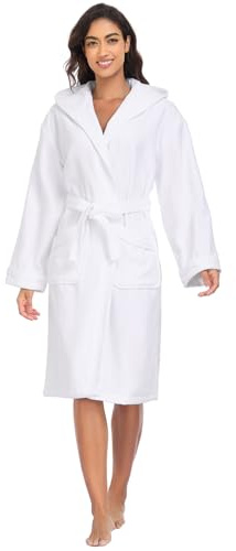 YEAUPE PRO Peignoir pour femme 100% coton avec capuche, velours éponge Oeko-Tex, blanc, taille XL