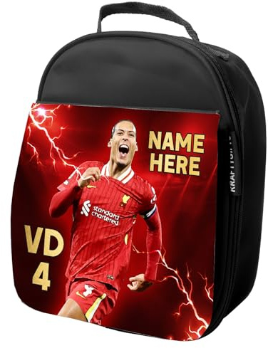 KRAFTYGIFTS Personalised Virgil Van Dijk Lunch Bag Liverpool Football Legend Boys School Nursery Insulated Lunchie Box Lunchbox Snackbox LU33