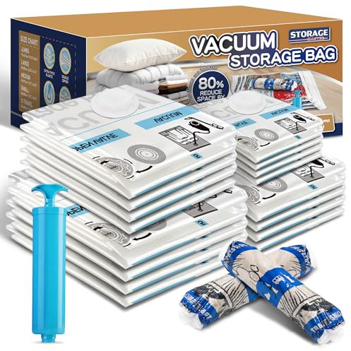 STORAGE MASTER Vacuum Storage Bags, Space Saver Bags 80% More Storage Space, With Hand Pump (20, Combo)