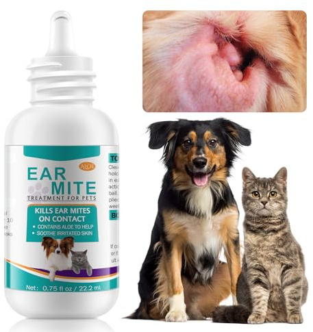 XAYGHE Ear Mite Treatment for Dogs and Cats, Dog Ear Mite Treatment for Yeast Infection, Alleviate Suffering from Ear Mites and Itching and Odours Stinky Stuff Dogs Cats Ears Drops -22ml