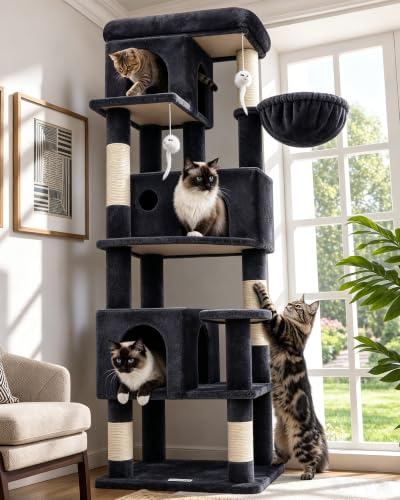 Globlazer F66 Árbol Rascador Estable Esquinero 168 cm para Gatos Adultos | Esquinero Árbol Rascador con 3 Nidos, Grande Plataforma, Sisal Rascadores, Fácil de Montar, para Gatitos y Gatos Pesados