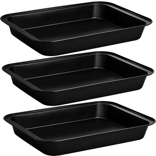 Jibrelxion 3 Pack Rectangular Cake Pan, 9.6 x 7.4 Inch Non-Stick Carbon Steel Baking Pans, Deep Cookie Sheet Tray, Stainless Steel Bread Bakeware for Oven, Lasagna, Brownies, and Roasting Vegetables