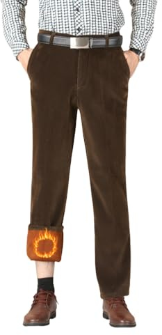 Oanviso Hombre Pantalón De Pana con Forro Polar Chino Pantalone de Traje Elasticos Pantalóns de Trabajo Termico Pantalones Moda Straight Invierno A Caqui XL