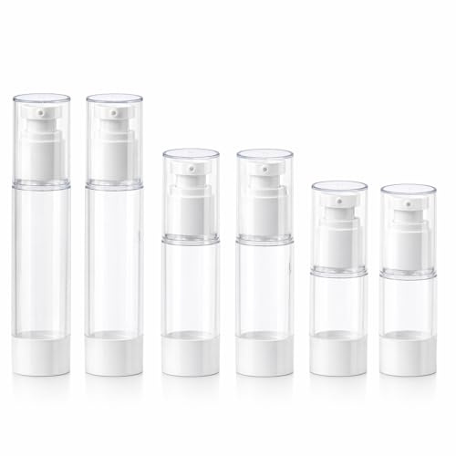 6 Pcs Bote Airless Dispensador de Bomba, 20ml/30ml/50ml Botellas Loción al Vacío, Dispensador Crema, Reutilizable Airless, Botella Presión de Vacío, para Base Loción Esencia (2pcs 20ml 30ml 50ml)