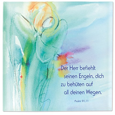 Butzon & Bercker Glasrelief Engel - Glasbild mit Psalm 91,11-13,5 cm | Schutzengel Wandbild aus Glas mit Bibelvers, inklusive Geschenkbox zur Taufe, Kommunion, Geburt oder zum Einzug