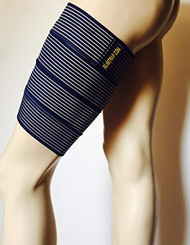 elastrap Bande Bandage Cuisse Strapping élastique à scratch réglable - Cuissard Cuissiere protection compression et maintien Attelle réglable - Hommes, femmes et enfants - Neuf (Bleu)
