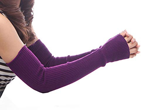 Lemoyoung Damen Kaschmir Warme Lange Fingerlose Handschuhe Winter Armwärmer (Lila), Violett, Einheitsgröße