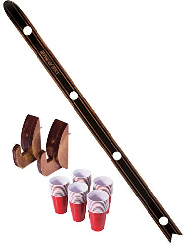 GoPong Brewski - Rustic Stained Design - 4 Person Beer Drinking Shot Ski with 50 Plastic 6 oz Cups