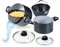 Genius Cerafit Magic Pot Kochtopf-Set 6tlg. 20cm + 24cm - Topf 3,7l + 6,3l mit Siebeinsatz & Glasdeckel für einfaches Kochen, Abgießen & Servieren | Nudeltopf für alle Herdarten Schwarz