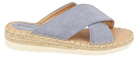 shoes&blues.es Sandalia Plana de Mujer con Cuna Baja de Yute, Doble Pala Cruzada, Perforado Mil Puntos y Talon Abierto. Primavera Verano 2020.. Talla 36 Jeans