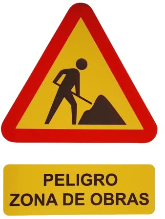 Ferretelix Cartel señal PVC 40 cm x 30 cm zona de obras 1 mm espesor.