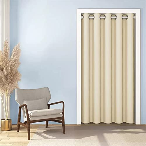 SK Studio Thermovorhang mit Ösen Verdunklungsvorhänge Wärmeisolierend Kälteschutz Gardienen Schlafzimmer Trennwand Raumteiler für Schlafzimmer Tür Schrank Beige, 80x180cm