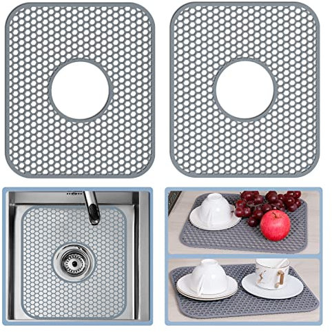 Bestjing Lot de 2 protections d'évier de cuisine en silicone, 34 x 29 cm, antidérapantes, résistantes à la chaleur, grille pour fond d'évier de ferme en acier inoxydable ou en porcelaine